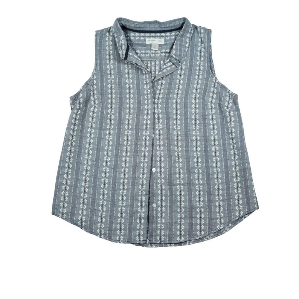 Vintage Cottagecore Country Blue White Floral Embroidered Sleeveless Shirt